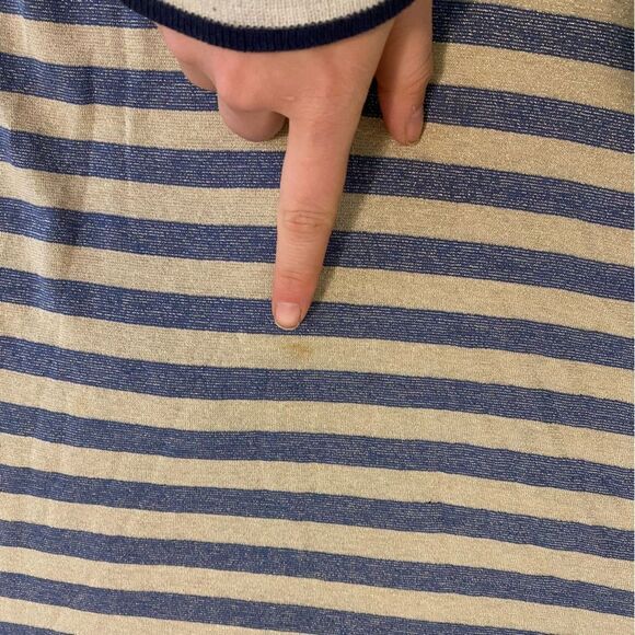 Chico’s size 2/Medium Striped Metallic Cotton Modal Blend Short Sleeve Shirt - Picture 2 of 8